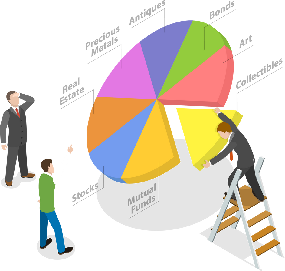 3D Isometric Flat  Conceptual Illustration of Diversified Investment