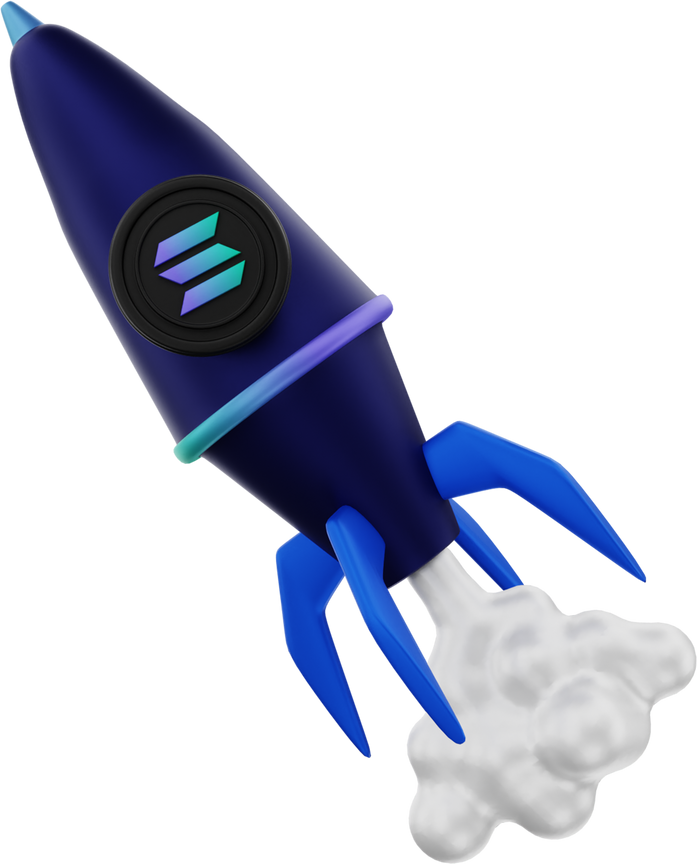 3d illustration, solana crypto coin rising on a rocket