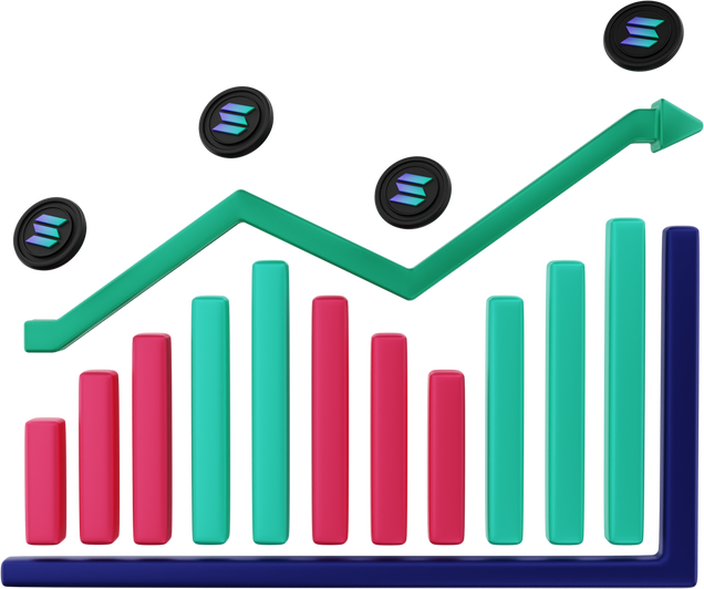 3d illustration, solana crypto coin investment rissing